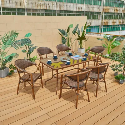 Урожай дизайн бамбуковая мебель качества бамбуковая таблица и стул  комбинация коричневый чай бамбуковый чайный столовый стол бытовой сад  гостиная балкон