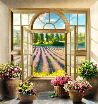 Дизайнерские фотообои \"Окно с видом на сад\" - Арт. 011034 | Купить в  интернет-магазине Уютная стена