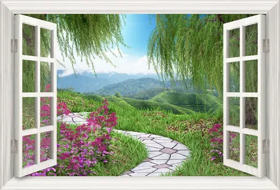 Фотообои Вид на цветущий сад купить на Стену — Цены и 3D Фото интерьеров в  Каталоге интернет магазина allstick.ru