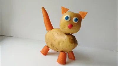 Кошка из картошки. Осенние поделки из овощей в детский сад и школу. | Детские  поделки в школу и садик | Дзен