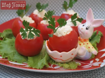 Фото к рецепту помидоры фаршированные сыром и чесноком - Закуски. Закуски  из грибов и овощей. Пошаговые рецепты с фото