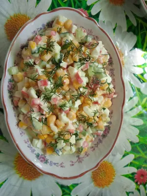 Салат с крабовыми палочками и кукурузой - рецепт автора Нина