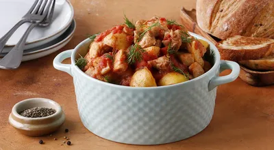 Картошка, тушенная с мясом, как в детском саду | Пикабу
