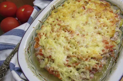 Картофельная запеканка с фаршем и овощами