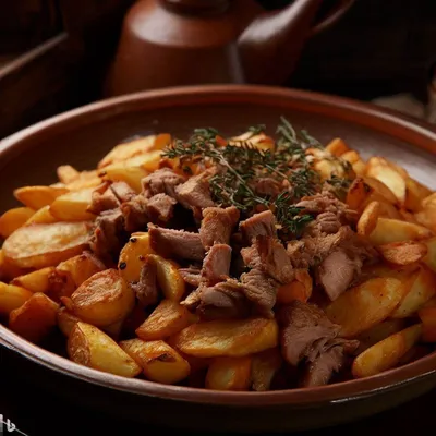 Жареная картошка с нежным мясом свинины. Рецепт сочного блюда | Кулинарные  творения | Дзен