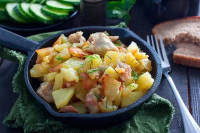 Жареная картошка с курицей на сковороде рецепт с фото пошагово - 1000.menu