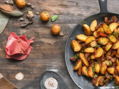 Картошка, жареная с мясом и грибами - пошаговый фоторецепт