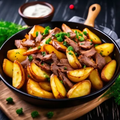Жареная картошка с куриным филе на сковороде рецепт с фото пошагово -  1000.menu