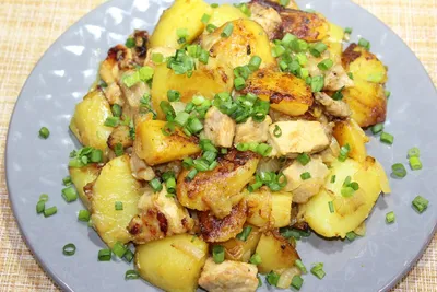 Жареная картошка с грибами и мясом