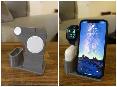 3D printed this dock that uses all the original charging cables (iPhone 12  Pro Max + AirPods Pro + Apple Watch Series 7) : r/iphone