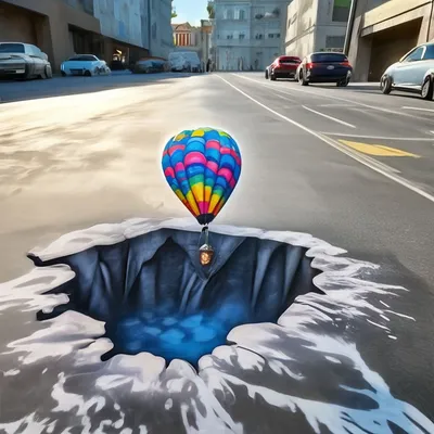 3d граффити на асфальте, провал, …» — создано в Шедевруме