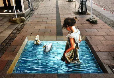 Рисунок мелом на асфальте , 3d pop…» — создано в Шедевруме