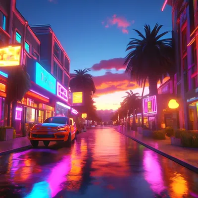 Улица на улице закат 3d , красиво…» — создано в Шедевруме