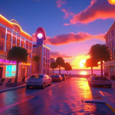 Улица на улице закат 3d, красиво, …» — создано в Шедевруме