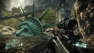 Crysis 2 голубой нанокостюм возле полицейской машины - обои на рабочий стол