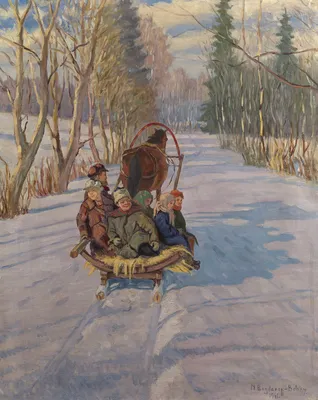 Картина Богданов-Бельский Николай «Дети в санях», артикул poster_59424