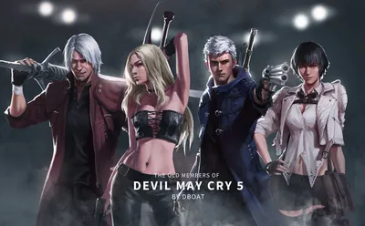 Обои на рабочий стол Dante / Данте, Trish / Триш, Nero / Неро и Lady / Леди  из игры Devil May Cry 5, by gantzu, обои для рабочего стола, скачать обои,  обои бесплатно