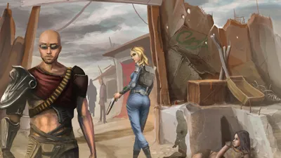 Скачать обои Slavers, Работорговцы, девушка, мужик, Fallout 3, раб, собака,  раздел игры в разрешении 2560x1440