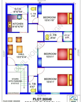30x40 north facing house plans | 30 by 40 ka naksha | 30*40 house plans |  30x40 Vastu house plans | North facing house, Vastu house, 2bhk house plan