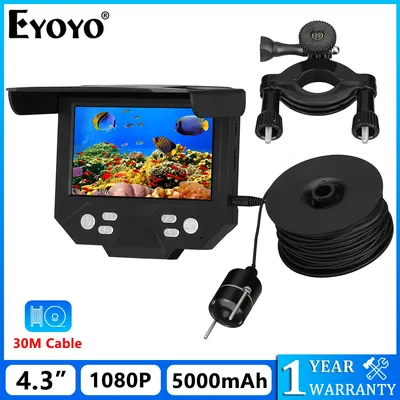 1080P Камера для подводной рыбалки Eyoyo, 5 дюймов, IPS дисплей, 800*480  пикселей, поддержка видеозаписи, комплект для зимней подледной рыбалки, 5000  мАч | AliExpress