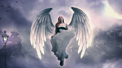 Обои Ангел, грудь, сиськи, трусики, крылья, наряд, блондинка на рабочий стол