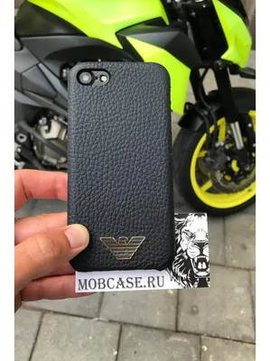 Эксклюзивный, кожаный чехол с логотипом Armani, Mobcase 727 для iPhone —  Чёрный