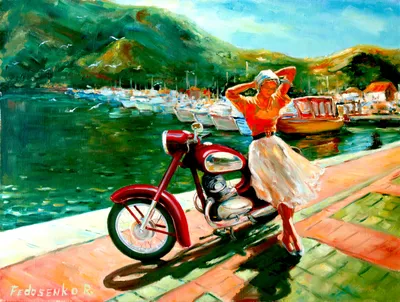 Арт: Jawa 360 и девушка | Пикабу
