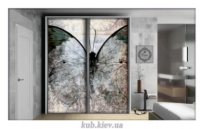 Фотопечать для шкафа-купе ✓Винтажная бабочка ✓ ДОМ ♢ Купить фабричный шкаф-купе  с фотопечатью недорого в КУБ-мебель в Киеве