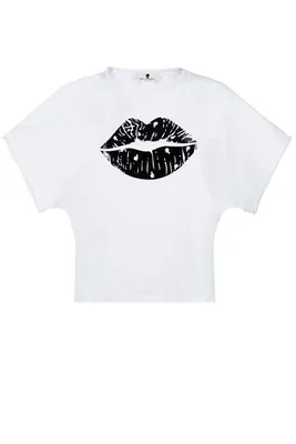 Футболка \"KISS\", белая, черный принт губы отзывы