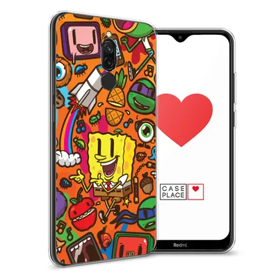 iPhone 12 Mini чехол из силикона - SpongeBob SquarePants Губка Боб  Квадратные Штаны озадаченный Патрик Стар сидит