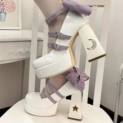 Женские туфли на платформе и высоком каблуке с квадратным носком и бантом |  AliExpress