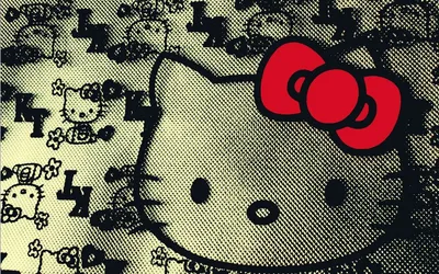 Обои на рабочий стол Логотип hello Kitty / хэлло Китти на ткани, обои для рабочего  стола, скачать обои, обои бесплатно
