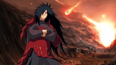 Обои на рабочий стол Madara Uchiha / Мадара Учиха сражается в доспехах из  аниме Наруто / Naruto, art by Mikina Li Hua, обои для рабочего стола,  скачать обои, обои бесплатно