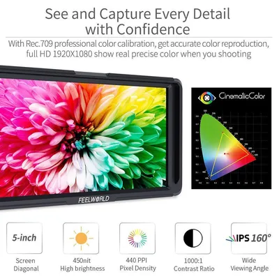 FEELWORLD F5 PROX 5,5 дюймов 3D LUT 4K HDMI сенсорный экран DSLR камера  полевой монитор IPS Full HD 1920x1080 1600nit | AliExpress