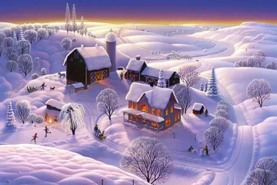 Зима - Snowfall in the village - обои живые