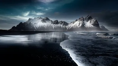 Картинка на рабочий стол пейзаж, острова, море, ночь, снег 1920 x 1080