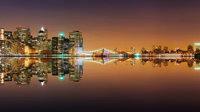 Картинка на рабочий стол вода, океан, места, фото, огни, америка, нью-йорк,  сша, вид, обои для рабочего стола с городами, бухты, города, бухта, дома  2560 x 1440