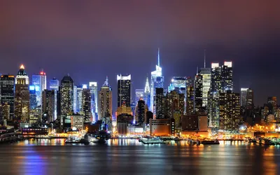 Обои на рабочий стол Ночной Нью-Йорк, США / New York, USA, обои для рабочего  стола, скачать обои, обои бесплатно