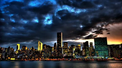 Скачать обои New York City Manhattan Sunset, New York, Город, Manhattan,  Закат в разрешении 1920x1080 на рабочий стол