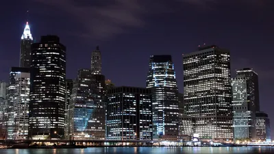 Изображение Обои new york, Нью-йорк, обоитут, огни, вечер, oboitut, здания  для рабочего стола на рабочий стол hd