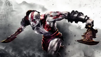 Разъерённый герой игры God of War обои для рабочего стола, картинки, фото,  1366x768.