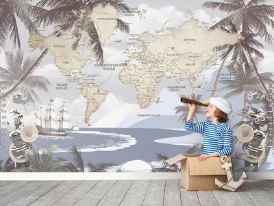 Фотообои карта мира для детей на стену | PrintDeco - печать фотообоев,  картин, постеров и фресок по эксклюзивным авторским фотографиям.