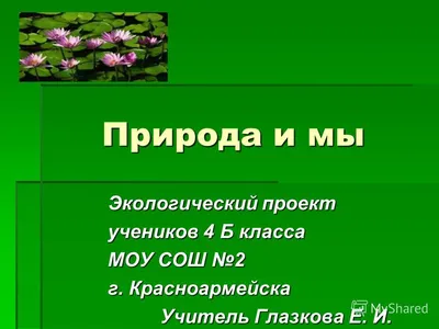 Презентация на тему: \"Природа и мы Экологический проект учеников 4 Б класса  МОУ СОШ 2 г. Красноармейска Учитель Глазкова Е. И.\". Скачать бесплатно и  без регистрации.