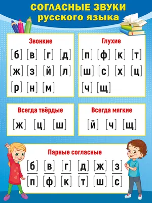 Обучающий плакат \"Согласные звуки русского языка\", А2, 44х60 см, Картон -  купить с доставкой по выгодным ценам в интернет-магазине OZON (275813948)