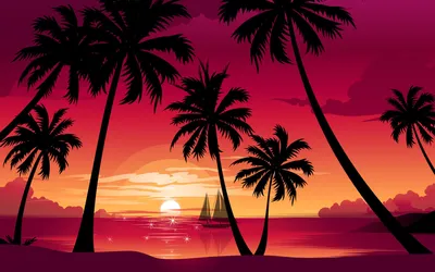 Море пальмы закат - 64 фото