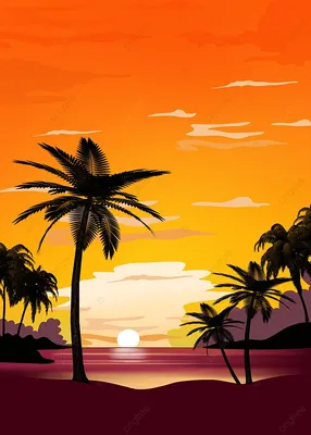 Закат с пальмами рисунок - 75 фото