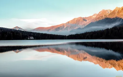 Обои Природа Пейзажи, обои для рабочего стола, фотографии природа, пейзажи,  горы, озеро, туман, отражение Обои для рабочего стола, скачать обои  картинки заставки на рабочий стол.