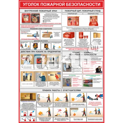 Уголок противопожарной безопасности готовый макет информационного стенда пожарной  безопасности для печати и самостоятельного изготовления. Размер 120х100 см.