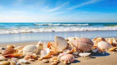 Ракушки и звёздочки на берегу моря - обои на телефон