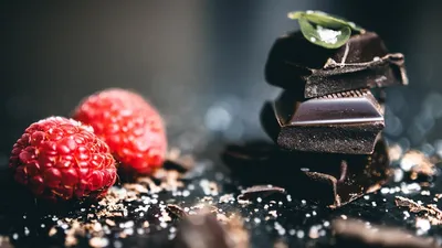 Обои для рабочего стола Шоколад Клубника Пища Ложка